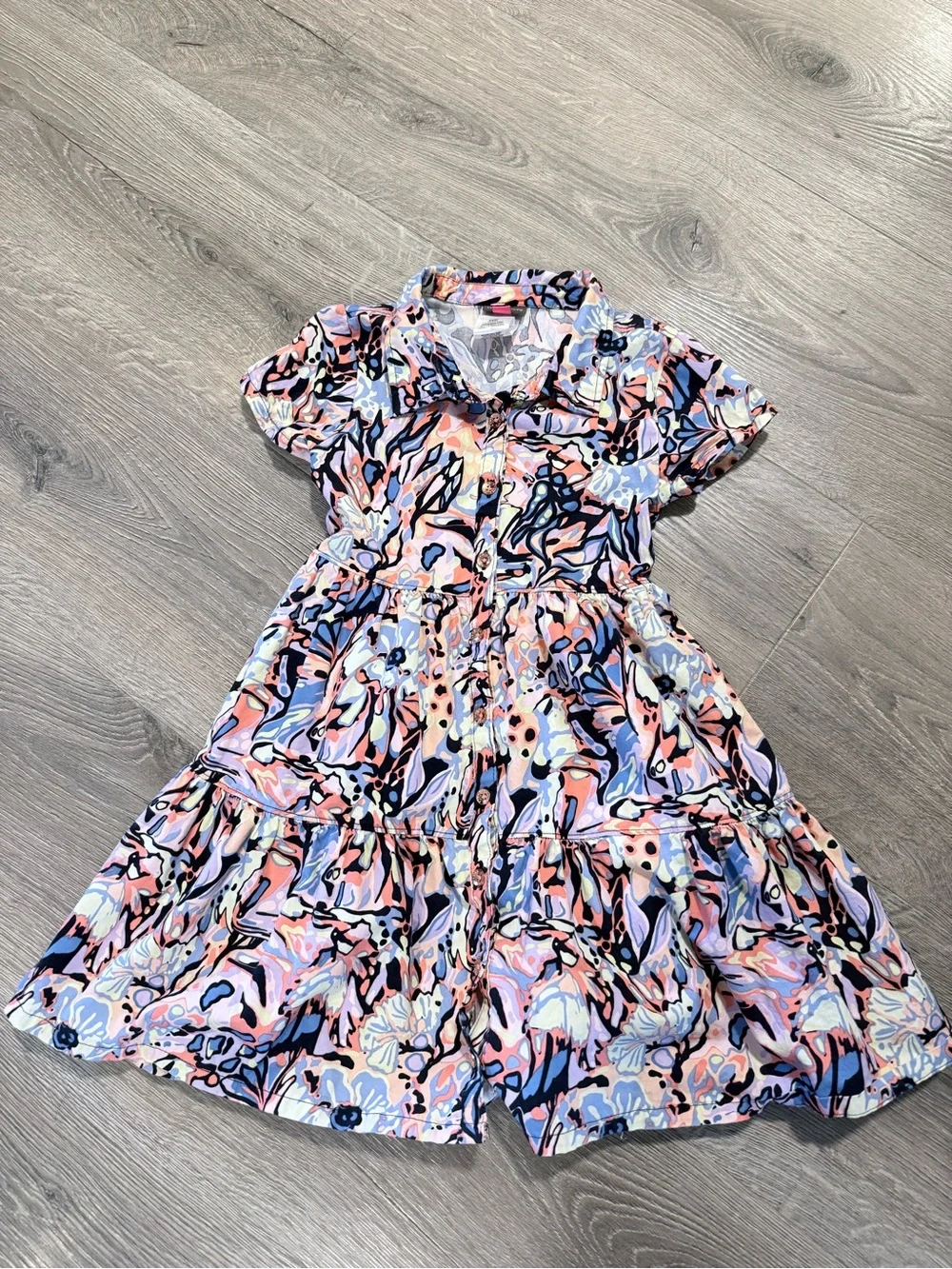 Vince Camuto Girls' Pink, Blue & Black Abstract Floral Dress